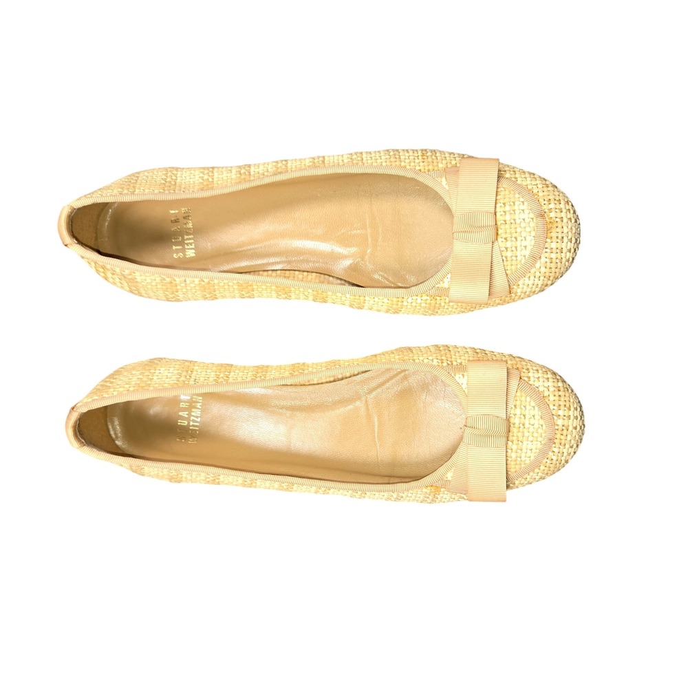 Stuart Weitzman Beige Woven Straw Raffia Ballet Flats Bow Accent Size 7.5M - Picture 10 of 12
